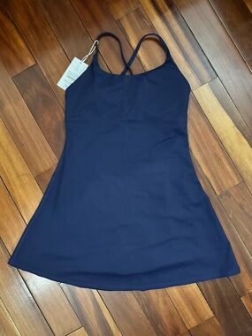 NWT. Halara Cloudful Active Tank Dress with Built-in Shorts, Navy, M